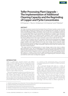 Telfer Processing Plant Upgrade – the Implementation of Additional