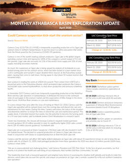 MONTHLY ATHABASCA BASIN EXPLORATION UPDATE April 2020