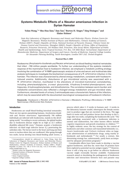 Systems Metabolic Effects of a <Italic>Necator Americanus</Italic> Infection in Syrian Hamster