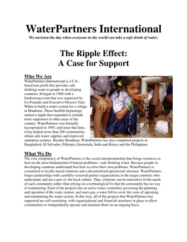 Waterpartners International We Envision the Day When Everyone in the World Can Take a Safe Drink of Water