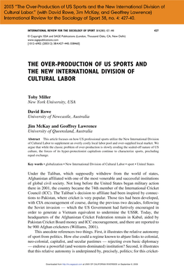 The Over-Production of US Sports and the New International
