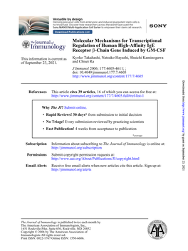 Chain Gene Induced by GM-CSF Β Receptor Regulation of Human High-Affinity Ige Molecular Mechanisms for Transcriptional