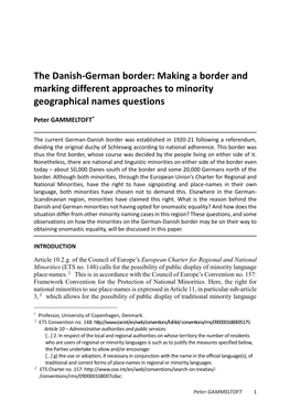 The Danish-German Border: Making a Border and Marking Different Approaches to Minority Geographical Names Questions