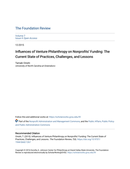 Influences of Venture Philanthropy on Nonprofits' Funding