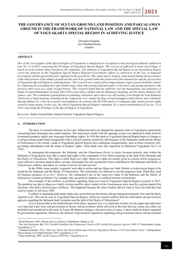 The Governance of Sultan Ground Land Position and Pakualaman Ground In