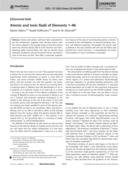 Atomic and Ionic Radii of Elements 1–96 Martinrahm,*[A] Roald Hoffmann,*[A] and N