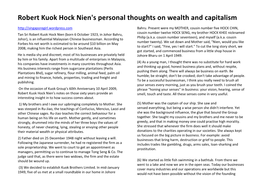 Robert Kuok Hock Nien's Personal Thoughts on Wealth and Capitalism Bahru