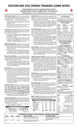 BOSTON RED SOX SPRING TRAINING GAME NOTES Boston Red Sox (4-7-2) Vs