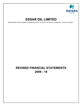 Essar Oil Limited (Registered Office Address: Khambhalia Post, Post Box