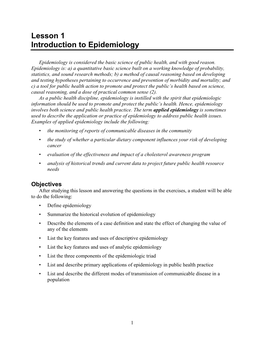 Lesson 1 Introduction to Epidemiology