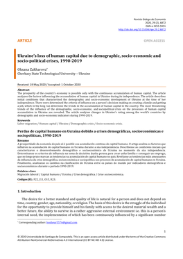 ARTICLE Ukraine's Loss of Human Capital Due to Demographic, Socio