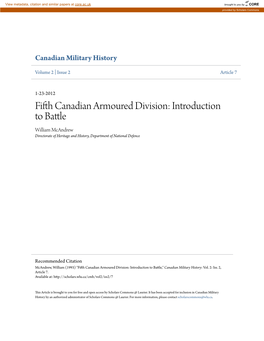 Fifth Canadian Armoured Division: Introduction to Battle