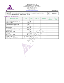 Amitriptyline Hydrochloride 2%, Gabapentin 6%, Lidocaine Hydrochloride 0.5% FIN F 008 269 Formula Oral Mucoadhesive Rinse (Solution, 100 Ml)
