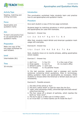 Apostrophes and Quotation Marks Worksheet