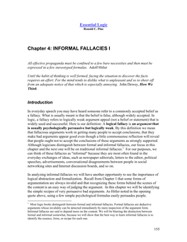 Chapter 4: INFORMAL FALLACIES I