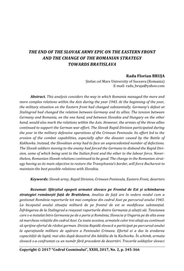 The End of the Slovak Army Epic on the Eastern Front and the Change of the Romanian Strategy Towards Bratislava