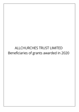 Allchurches Trust Beneficiaries 2020