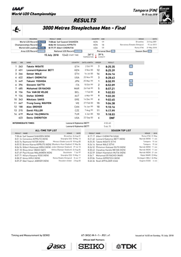 RESULTS 3000 Metres Steeplechase Men - Final