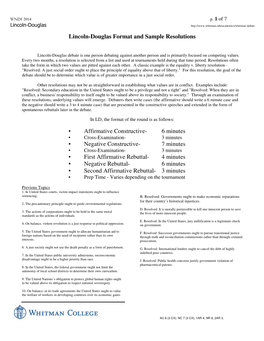 Lincoln-Douglas Format and Sample Resolutions • Affirmative