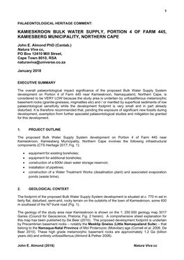 Kamieskroon Bulk Water Supply, Portion 4 of Farm 445, Kamiesberg Municipality, Northern Cape