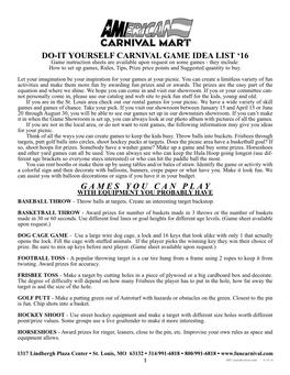 Do-It Yourself Carnival Game Idea List