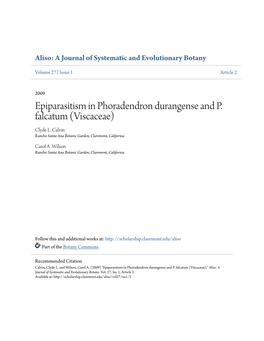 Epiparasitism in Phoradendron Durangense and P. Falcatum (Viscaceae) Clyde L