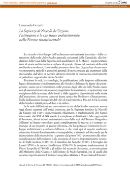 La Sapienza Di Niccolò Da Uzzano: L’Istituzione E Le Sue Tracce Architettoniche Nella Firenze Rinascimentale1