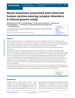 Novel Mutations Associated with Inherited Human Calcium-Sensing