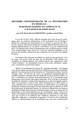 HISTOIRE CONTEMPORAINE DE LA PSYCHIATRIE EN MOSELLE : Du Patrimoine Hospitalier Aux Conditions De Vie Et De Traitement Du Malade Mental