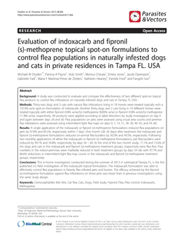 Evaluation of Indoxacarb and Fipronil (S)-Methoprene Topical Spot-On
