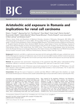 Aristolochic Acid Exposure in Romania and Implications for Renal Cell Carcinoma