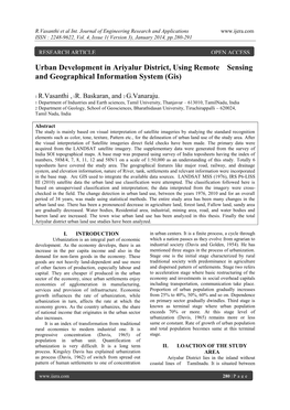 Urban Development in Ariyalur District, Using Remote Sensing and Geographical Information System (Gis)