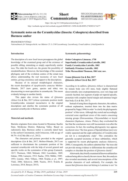 Systematic Notes on the Cerambycidae (Insecta: Coleoptera) Described from Burmese Amber