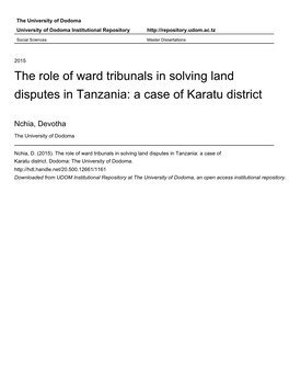 The Role of Ward Tribunals in Solving Land Disputes in Tanzania: a Case of Karatu District