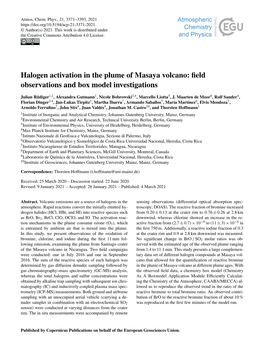 Halogen Activation in the Plume of Masaya Volcano: ﬁeld Observations and Box Model Investigations