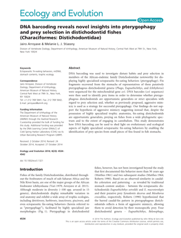 DNA Barcoding Reveals Novel Insights Into Pterygophagy and Prey Selection in Distichodontid ﬁshes (Characiformes: Distichodontidae) Jairo Arroyave & Melanie L