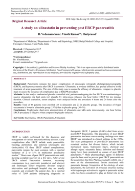 A Study on Ulinastatin in Preventing Post ERCP Pancreatitis