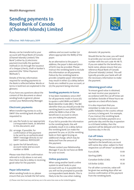 Sending Payments to Royal Bank of Canada (Channel Islands) Limited