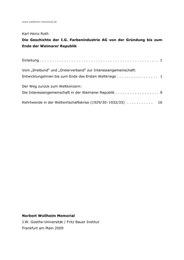 Karl Heinz Roth Die Geschichte Der IG Farbenindustrie AG Von Der Gründung Bis Zum Ende