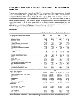 Management's Discussion and Analysis of Operations and Financial