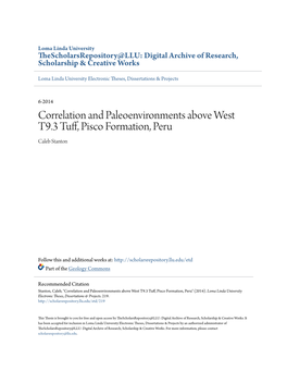 Correlation and Paleoenvironments Above West T9.3 Tuff, Pisco Formation, Peru Caleb Stanton