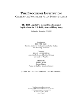 The Brookings Institution Center for Northeast Asian Policy Studies