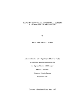 Deepening Democracy and Cultural Context in the Republic of Mali, 1992-2002