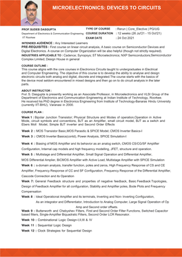 Microelectronics: Devices to Circuits