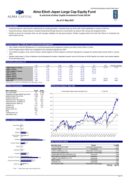 Alma Eikoh Japan Large Cap Equity Fund a Sub-Fund of Alma Capital Investment Funds SICAV