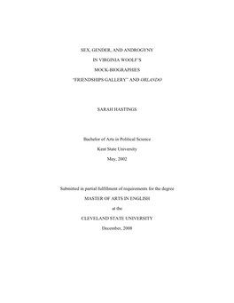 Sex, Gender, and Androgyny in Virginia Woolf‟S Mock