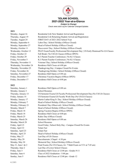 'IOLANI SCHOOL 2021-2022 Year-At-A-Glance (Subject to Change) Check for Calendar Changes/Updates