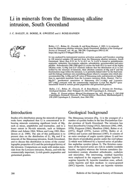 Li in Minerals from the Ilimaussaq Alkaline Intrusion, South Greenland