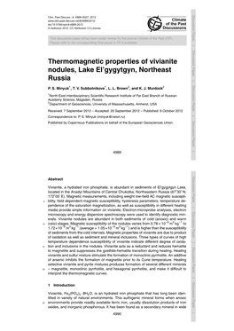 Thermomagnetic Properties of Vivianite Nodules, Lake El'gygytgyn