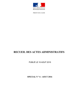 Recueil Des Actes Administratifs Special N